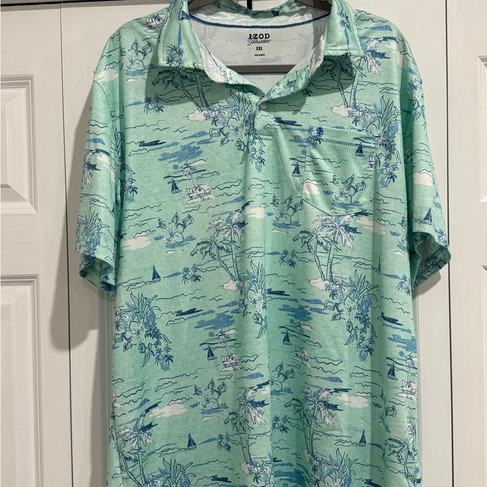 IZOD Men's Aqua and Blue Scenic Polo Shirt